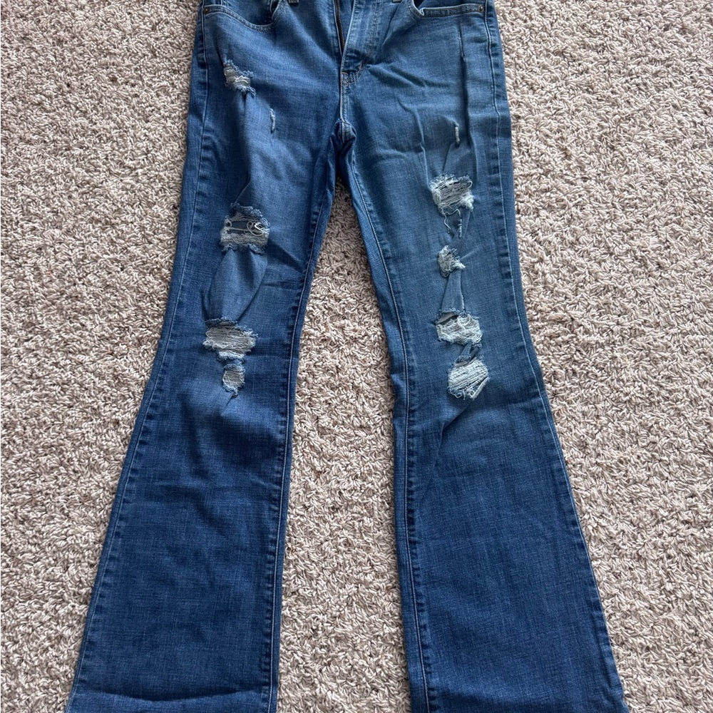 Levi's Blue Flare Jeans with Distressed Details